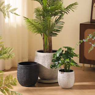 侘寂风菱格纹镁泥花盆酒店民宿商场花园客厅落地龟背叶绿植花盆
