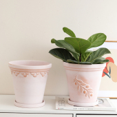 复古做旧红陶花盆简约浮雕透气陶土盆花园阳台桌面多肉植物陶瓷盆