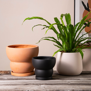 自然原木风红陶花盆家用客厅庭院素烧透气陶土盆绿植盆栽陶瓷套盆