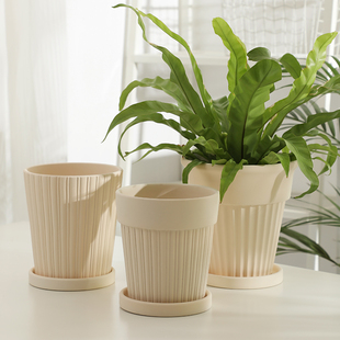 奶油治愈风米白色冰淇淋甜筒杯陶土花盆客厅庭院花园绿植陶瓷花盆