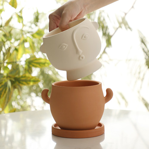 力量小子透气透水红陶花盆带托盘家用多肉绿植素烧陶瓷陶土小花盆