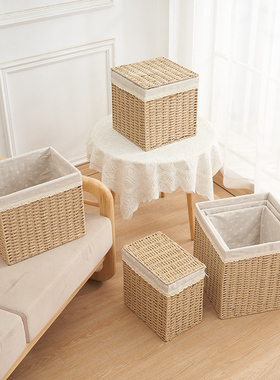 草编收纳篮手工编织收纳筐零食收纳盒竹编篮子脏衣篮大号裤储物箱