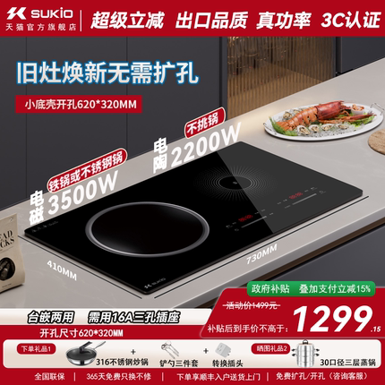 【小开孔62*32】凹面电磁炉双灶嵌入式大功率电陶炉家用电磁灶台