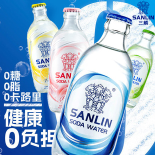 三麟苏打水白桃柠檬味玻璃瓶含气泡水335ml 24瓶0糖0卡碳酸饮料