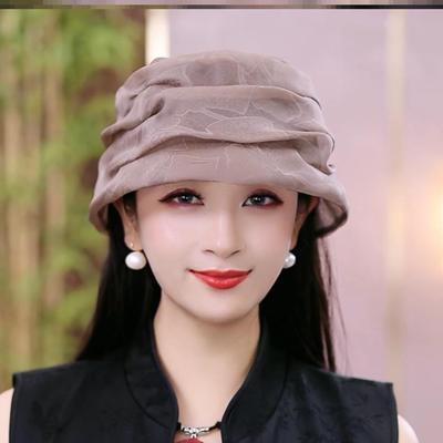 布塔香云纱香妃帽女式四季戴帽子真丝堆堆帽遮白发时尚减龄渔夫帽