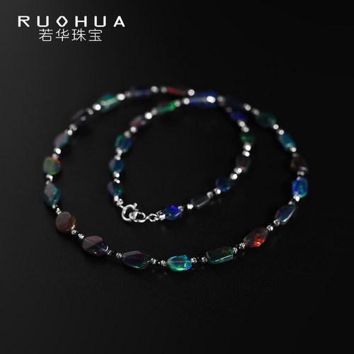 若华彩色黑欧泊项链18K金