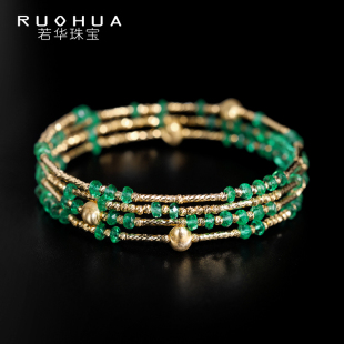 若华珠宝风 赞比亚祖母绿手链女18K金多层宝石手镯彩宝首饰 旅程