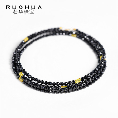 若华尖晶石蓝宝石18K金毛衣链