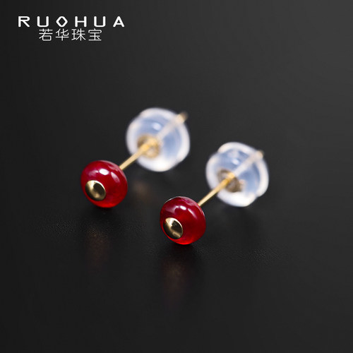 若华素面小耳钉正品送女友18k金