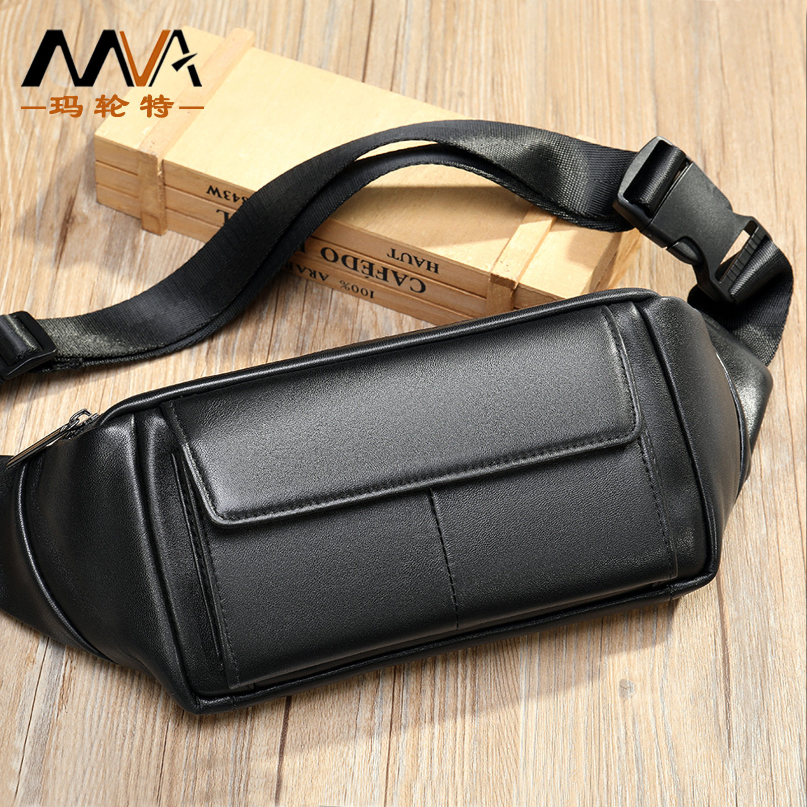 工厂羊皮斜跨胸包 男士真皮运动腰包多功能斜跨包男