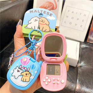 正版线条小狗复古手机镜子迷你游戏机钥匙扣挂件玩具情侣包包挂饰