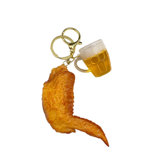 网红烧烤鸡翅啤酒钥匙扣食玩天妇罗烤鸭挂件创意烤肠夜宵钥匙挂饰