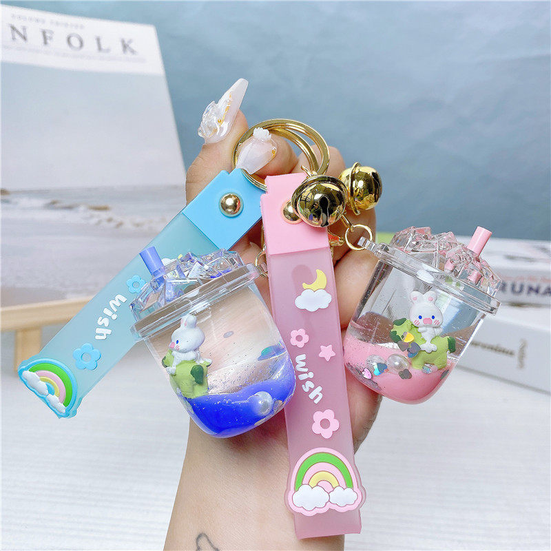 卡通可爱网红入油小兔子骑大马漂流瓶冰山杯钥匙扣情侣挂件包挂饰
