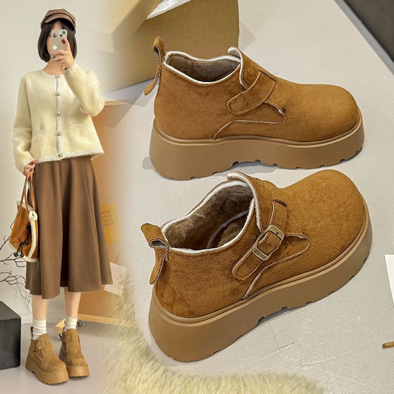 厚底加绒勃肯鞋女2025新款秋冬增高棉鞋魔术贴短靴保暖防滑雪地靴