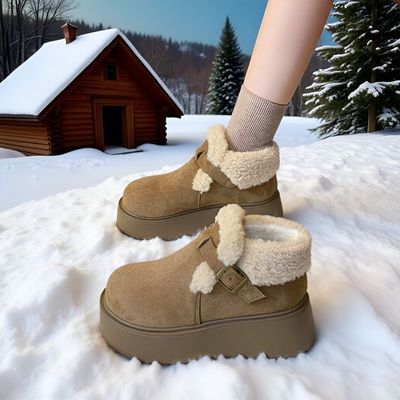 34码东北雪地靴女2025冬季新款厚底增高加绒勃肯鞋一脚蹬保暖棉鞋