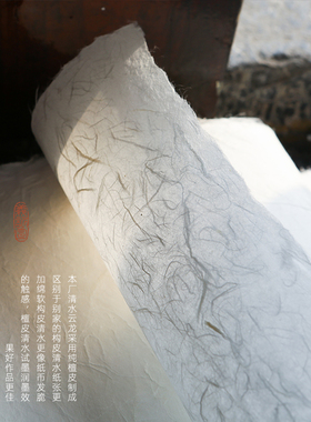 义记宣【清水云龙皮纸】手工纯檀皮宣纸半生熟清底长纤维书法专用山水写意花鸟白色安徽宣纸复古长麻构皮纸