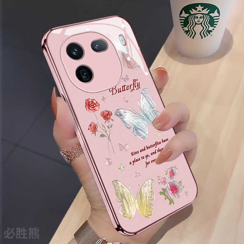 彩色蝴蝶适用iqoo12手机壳新款iqoo12pro保护套女款iqoo11pro高颜值iqoo10/9/8/7防摔pro超薄女款简约全包边