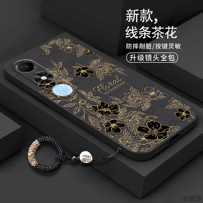 线条茶花适用荣耀Play9c手机壳新款Play9Tpro手机壳防摔play8Tpro/8Tplay7t/6t/5t/4t磨砂活力版全包液态硅胶