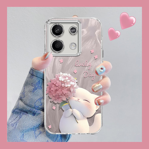 捧花猫咪适用红米note13手机壳redminote13pro+新款13R硅胶note12全包12pro防摔por女款n0te加nont135G羽纱壳