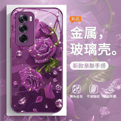 水珠玫瑰适用opporeno12手机壳新款reno11女款OPPOk12高级k9s耐脏k10活力版保护套k11硬壳10玻璃pro全包超薄