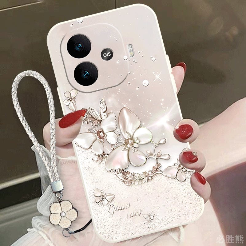 珍珠蝴蝶适用vivoiqooz9Turbo长续航版手机壳新款iqooz9x/z8x保护套防摔z7xm/z7/z5x磨砂z3/z1x全包液态硅胶