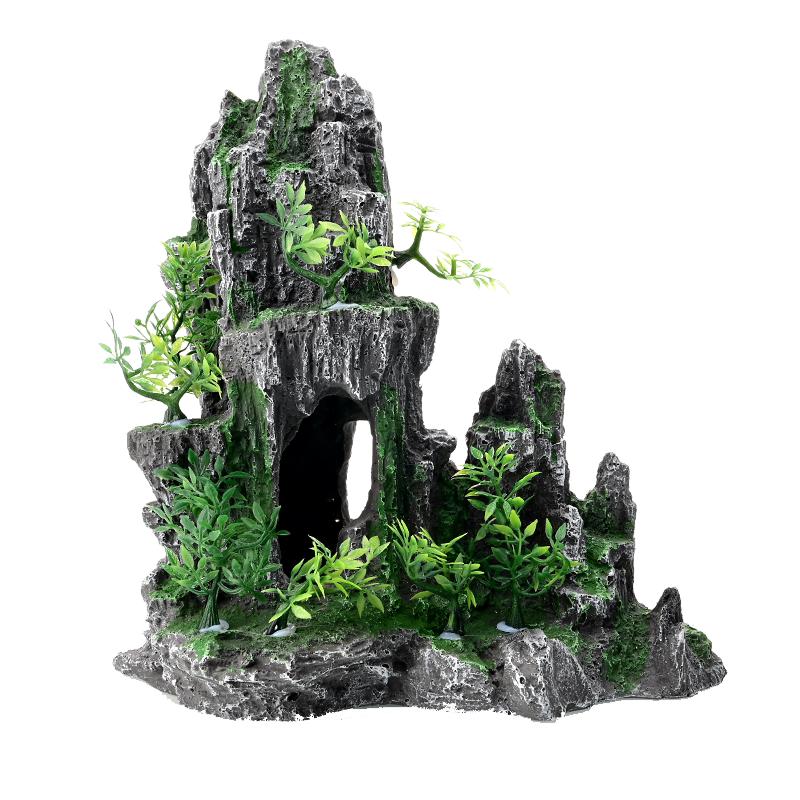 鱼缸造景全套仿真假山装饰水草树小桥渔翁摆件水族布景内饰躲避洞
