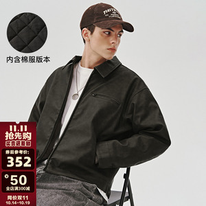 714street美式复古黑色皮衣秋冬新款底特律外套宽松皮夹克棉服男