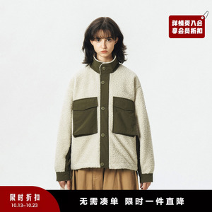 714street拼接羊羔绒外套男美式工装夹克潮牌日系复古秋冬季上衣