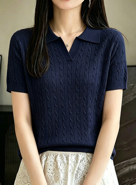莱赛尔天丝夏季2026流行新款女上衣洋气减龄百搭polo领短袖针织衫