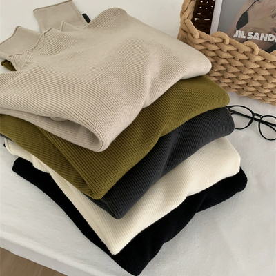 毛衣女冬季加厚2025新款慵懒半高领打底衫女内搭软糯针织卷边上衣