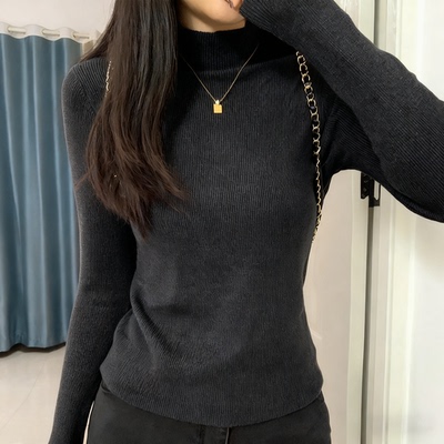秋冬季套头款长袖立领毛针织衫不起球洋气修身半高领打底衫女羊毛