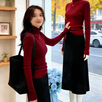 羊毛打底衫女堆堆领秋冬2025新款今年流行爆款高领毛衣修身针织衫