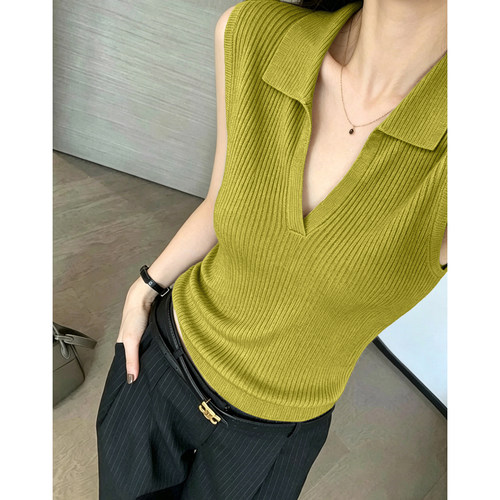 夏季新款针织背心女外穿可内搭洋气减龄百搭显瘦polo领无袖上衣女