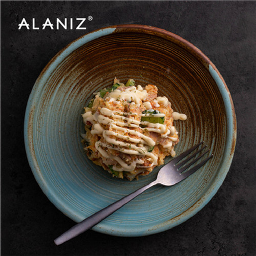 alaniz南兹DX沙寻覆古深盘欧式盘子盘子家用条纹盘个性陶瓷沙拉盘