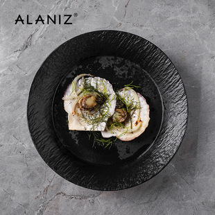 欧式 alaniz南兹提香石纹圆盘陶瓷汤盘个性 深盘高颜值盘子菜盘家用