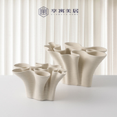 北欧简约现代3D陶瓷花瓶摆件客厅餐桌创意花器样板房间客厅干花插