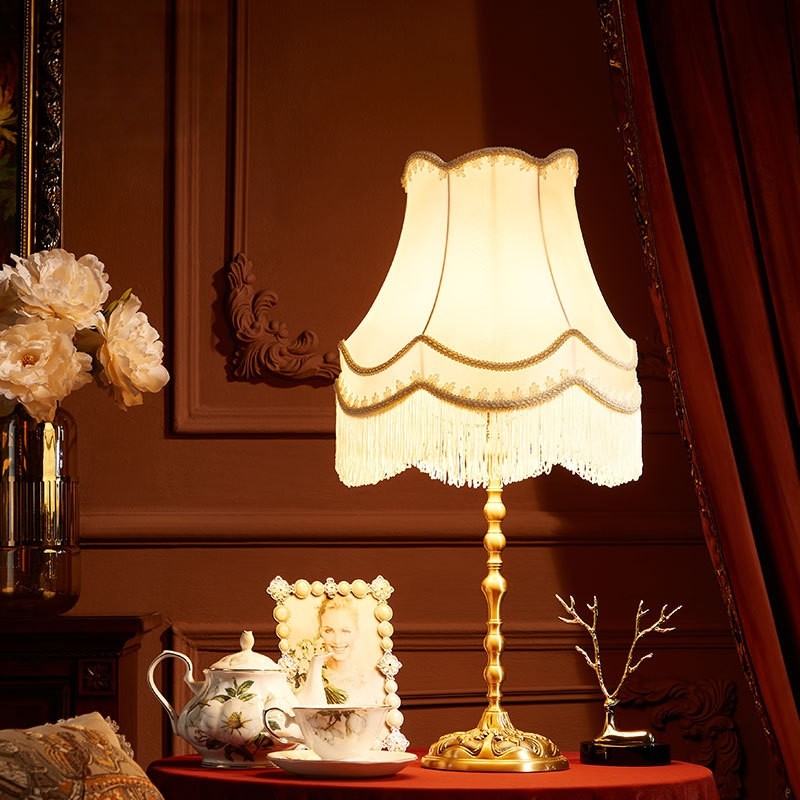 法式全铜水晶台灯美式田园欧式复古客厅书房灯奢华卧室床头家用