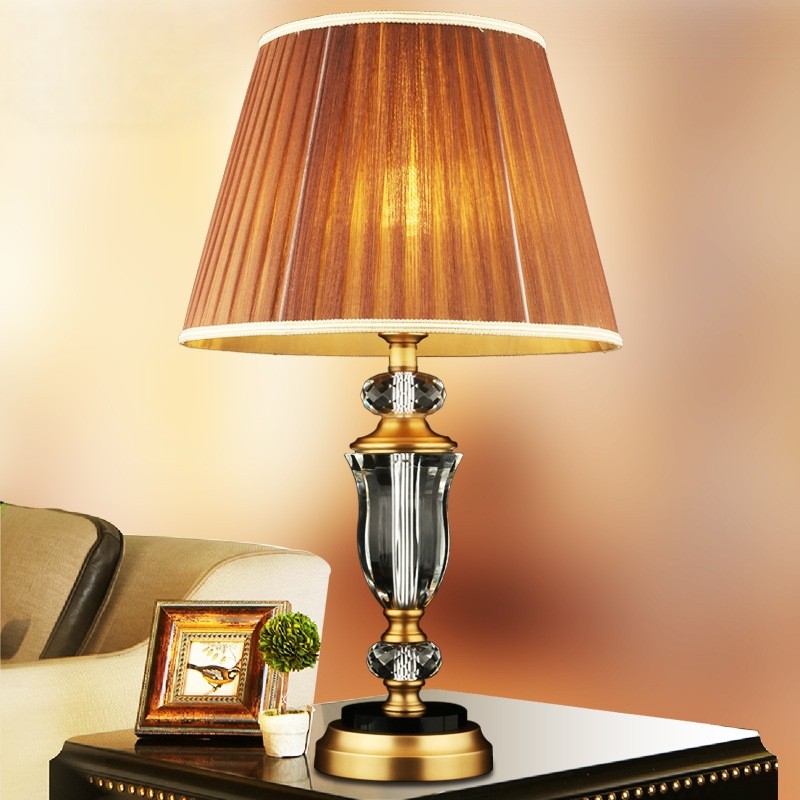 欧式全铜水晶台灯美式乡村奢华纯铜客厅书房卧室床头LED调光灯具