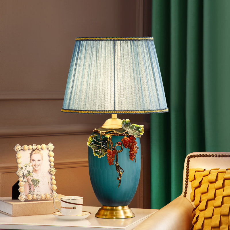 轻奢全铜琉璃珐琅彩后现代台灯卧室床头灯欧式简约客厅美式创意灯