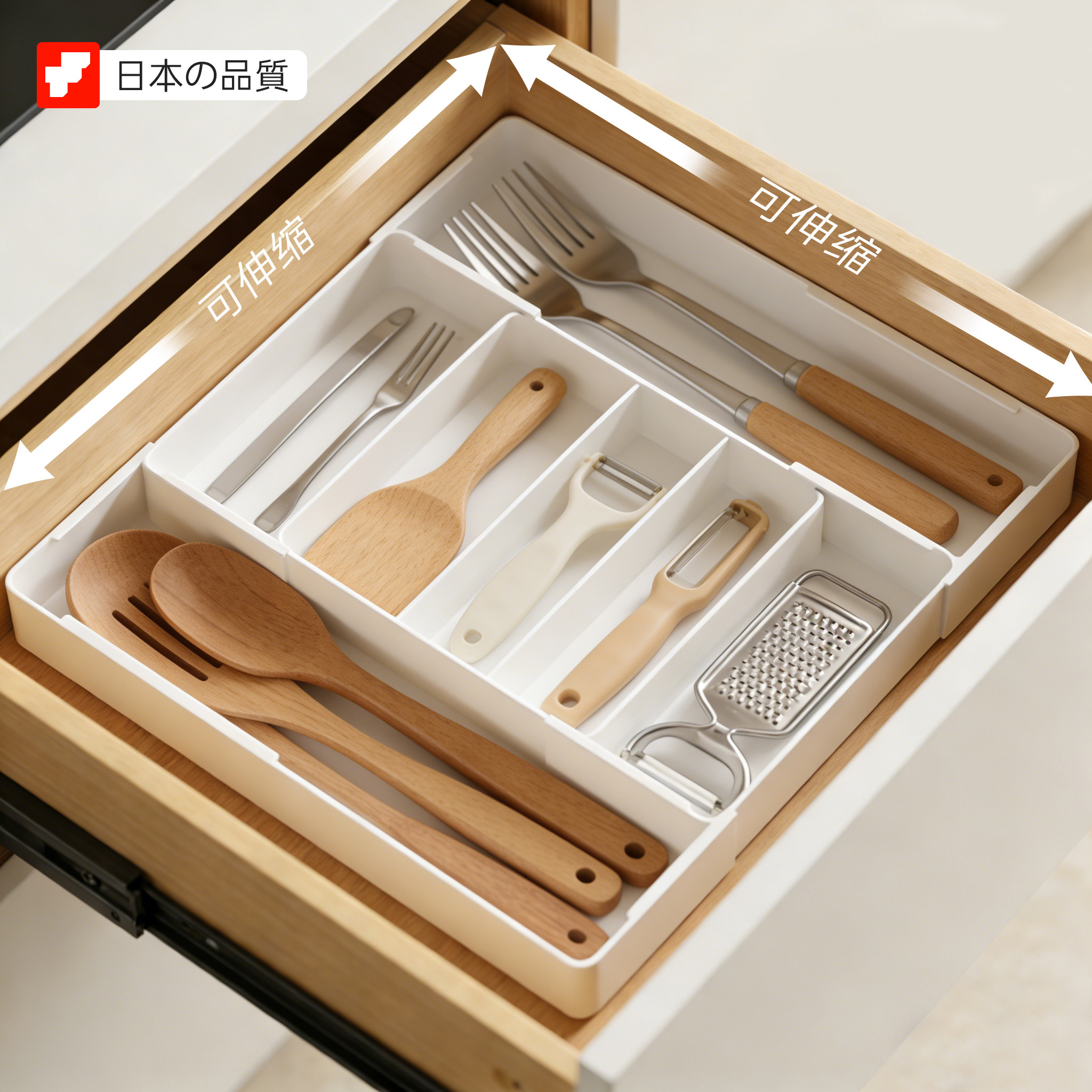 日本抽屉收纳盒内置厨房筷子勺子可伸缩餐具分隔刀叉分格整理盒