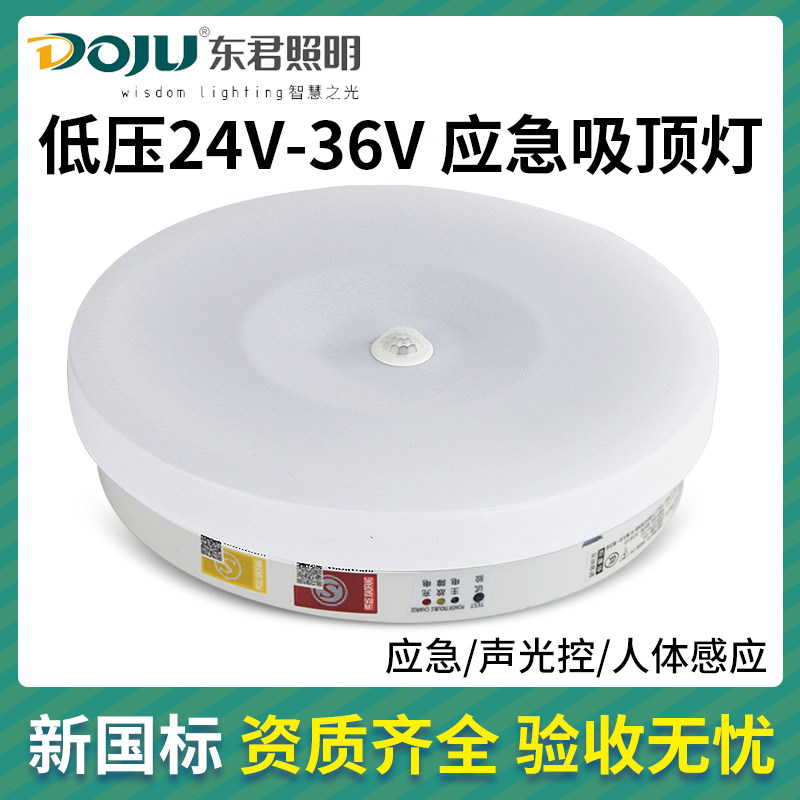 东君A型低压消防应急照明吸顶灯24v-36v紧急停电灯声控楼道新国标