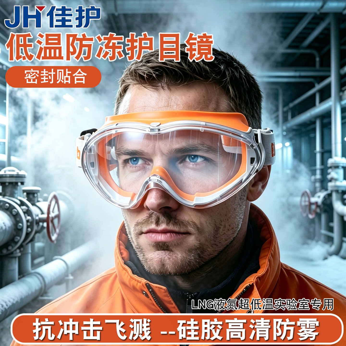 耐低温硅胶防雾护目镜防飞溅眼罩液氮LNG实验室冷库工业防护眼镜