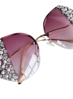 2024新款珍珠镶钻太阳镜女圆脸大脸显瘦 遮阳防晒夏天墨镜高级感