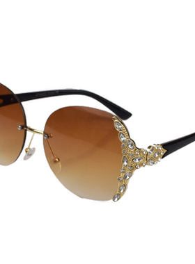 2024新款大框镶钻无框太阳镜女圆脸长脸大脸墨镜女方脸