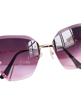 无框夏季太阳镜女圆脸大脸遮阳显瘦防晒墨镜女镶钻大框韩版高级