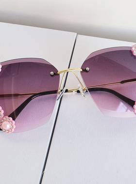 2024无框珍珠水钻太阳镜女圆脸大脸显瘦 遮阳防晒墨镜女韩版高级