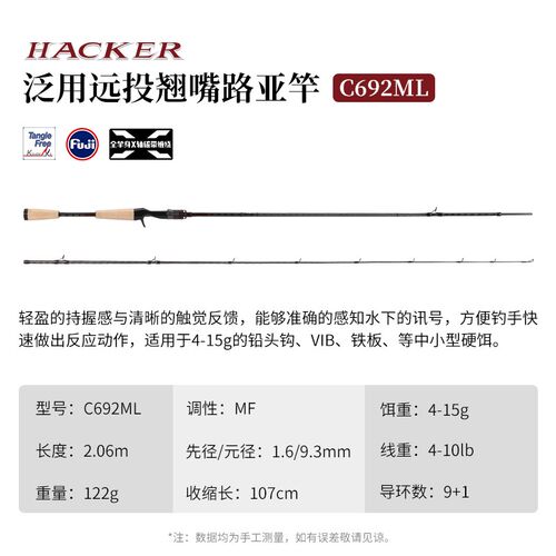 骇客二代泛用远投路亚竿2.06/2.2米L/ML中快调翘嘴鲈鱼竿