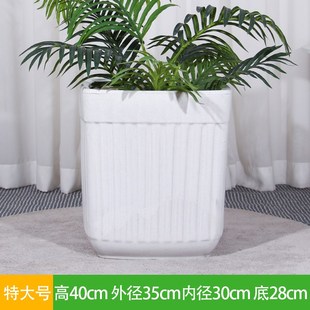 白色四方形陶瓷花盆特大号落地大口径家用庭院幸福树高颜值花盆