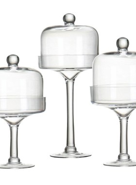 欧式玻璃罩玻璃装饰品摆件设玻璃工艺品软装饰品高脚蛋糕盘