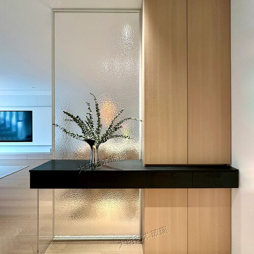 卫生间半墙超白银波纹石头纹钢化艺术玻璃隔断屏风浴室洗手台干区